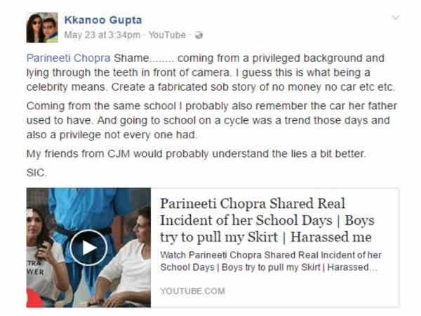Parineeti slammed by a friend for lying about being poor; issues clarification